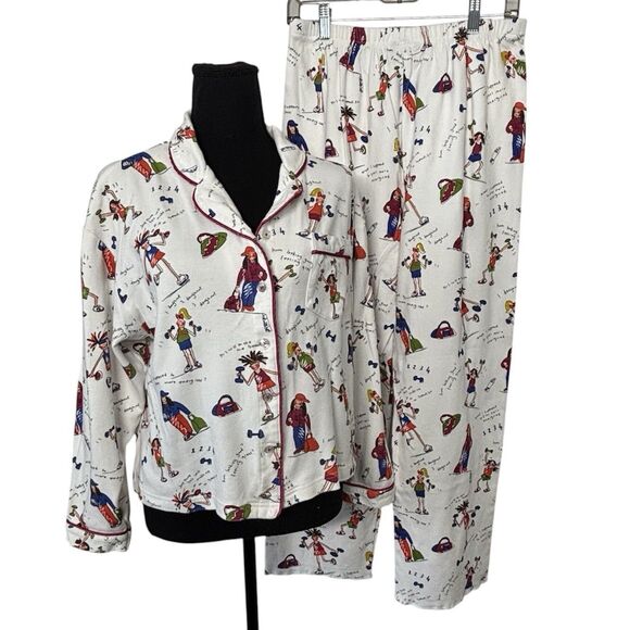 ROCKETWEAR Pajamas 2 Pc Brushed Cotton Exercise Gals Print Women’s Jr Size M - Picture 1 of 12